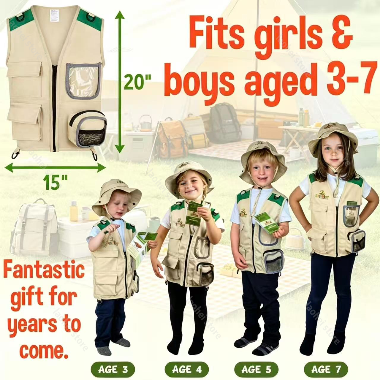 Kids Outdoor Set - Kids Explorer Vest and Hat Costume