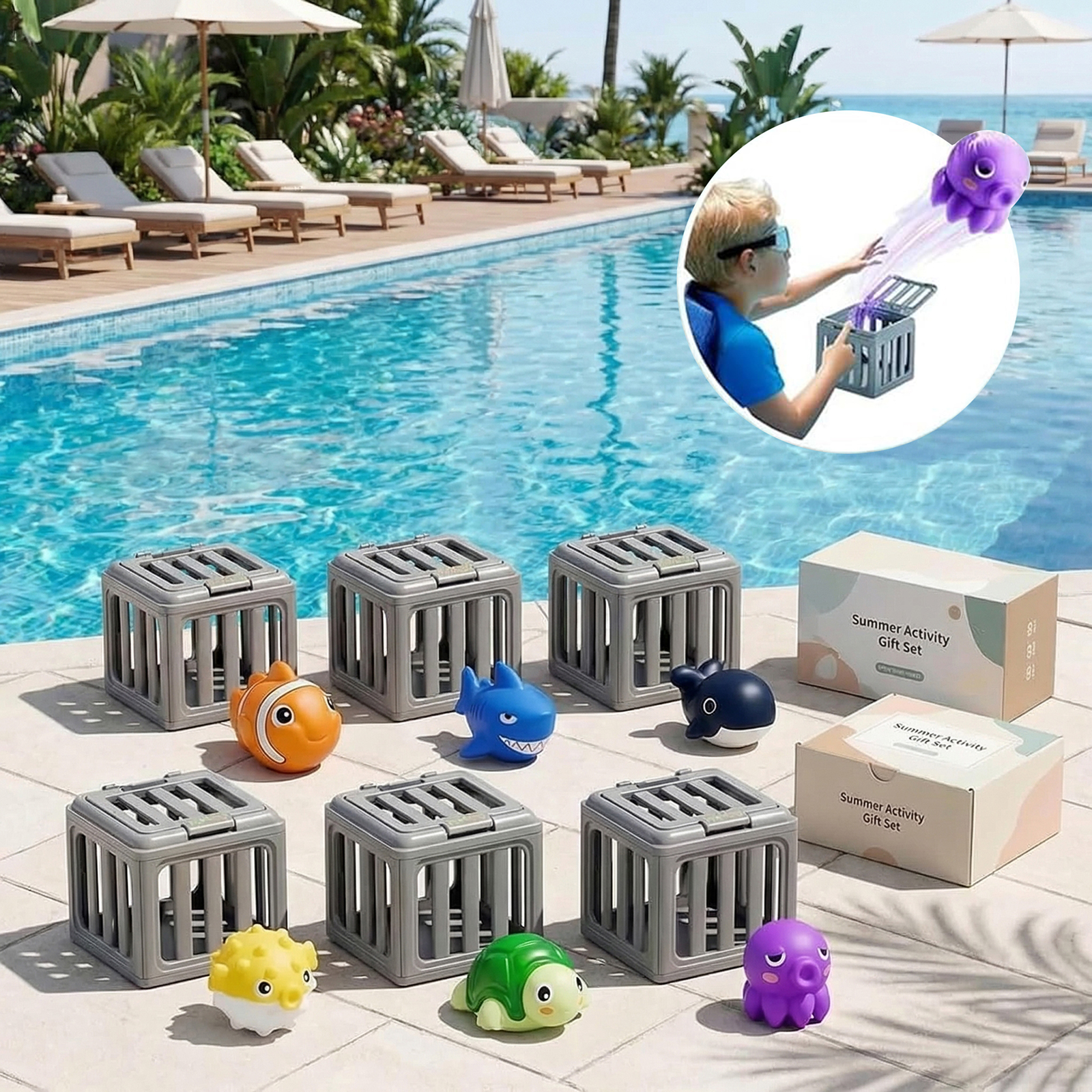 Kids Outdoor Activity Set - Kids Pool Diving Toys with Fish