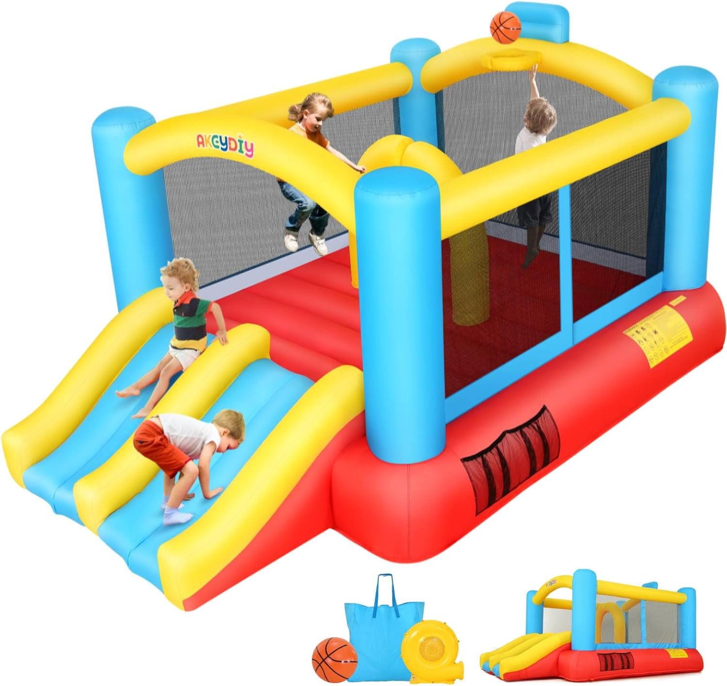 Kids Outdoor Jump House - Inflatable Bouncy Castle with Double Slide