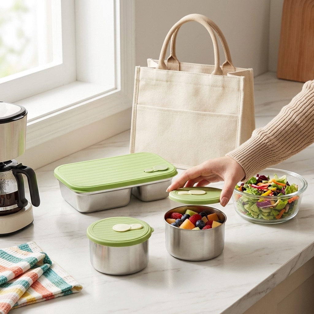 Kids Outdoor Kitchen Accessories - Microwave Safe 304 Stainless Steel Bento