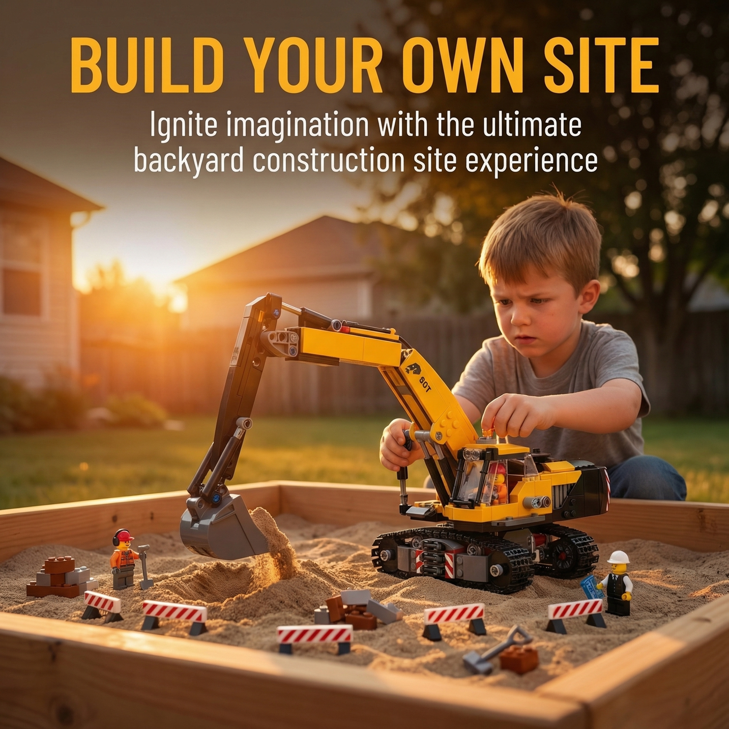 Kids Outdoor Digger - City Yellow Construction Excavator Building Blocks