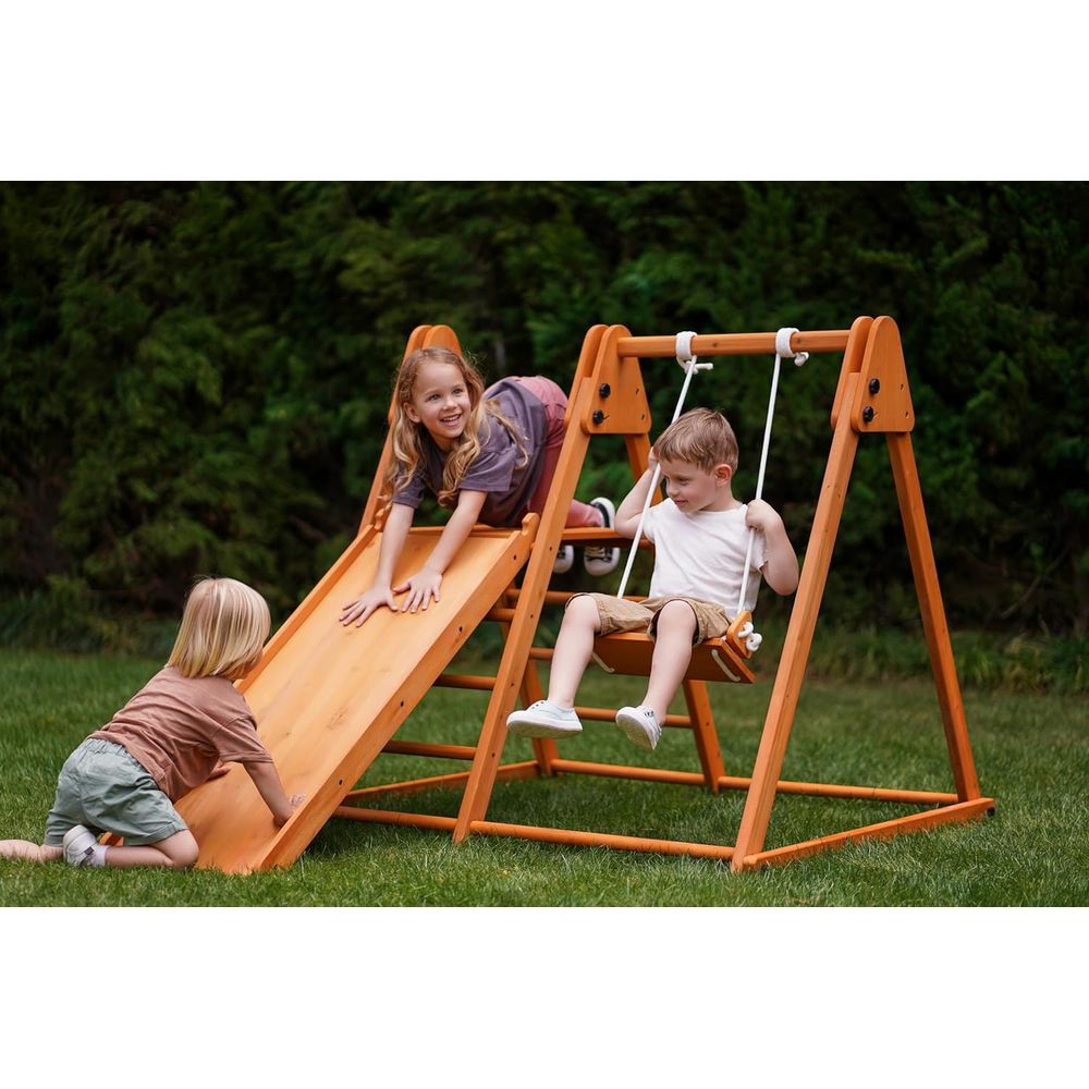 4-in-1 Outdoor Wooden Playset  – Kids Outdoor Jungle Gym With Slide Bewertung und Preis