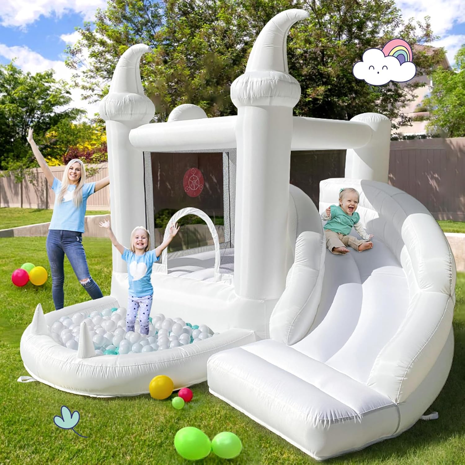 White Inflatable Bouncy Castle – Kids Outdoor Jumping Castle Bewertung und Preis